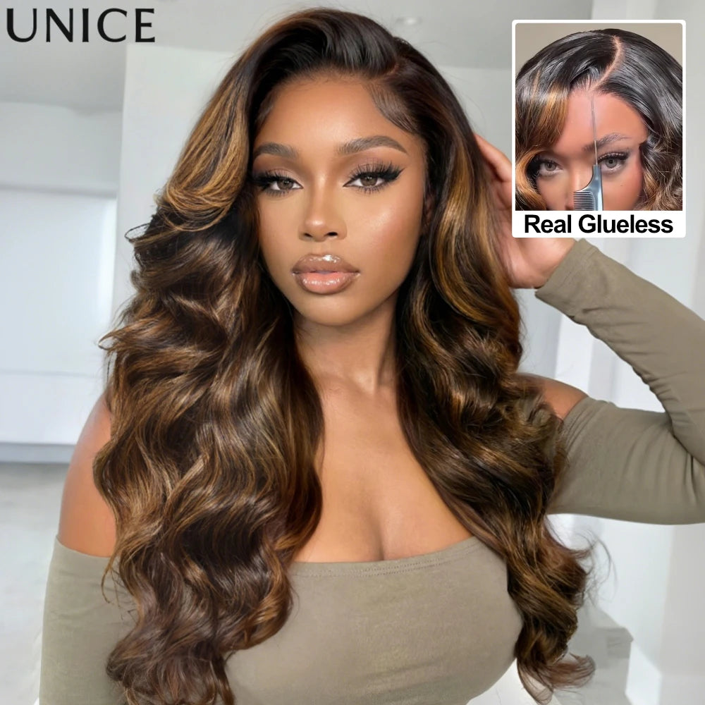 UNICE Balayage Brown Body Wave Glueless Human Hair Wig