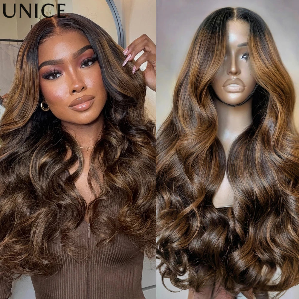 UNICE Balayage Brown Body Wave Glueless Human Hair Wig