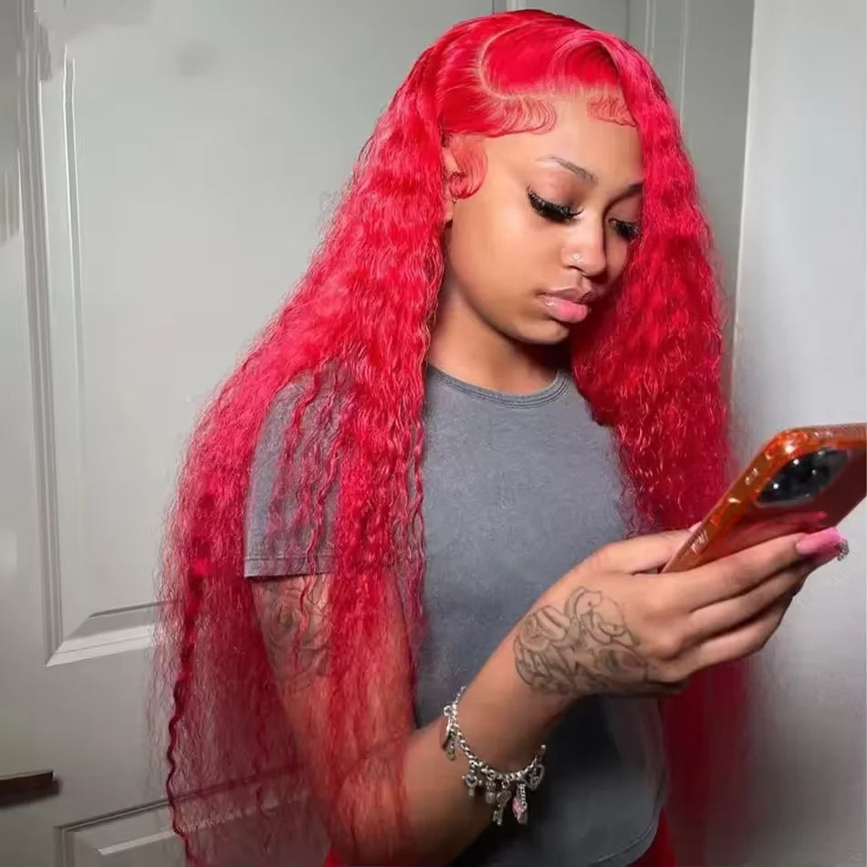 99J Burgundy Deep Wave Human Hair Lace Front Wig