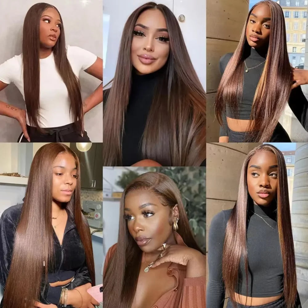Chocolate Brown Straight Human Hair Lace Front Wig