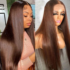 Chocolate Brown Straight Human Hair Lace Front Wig