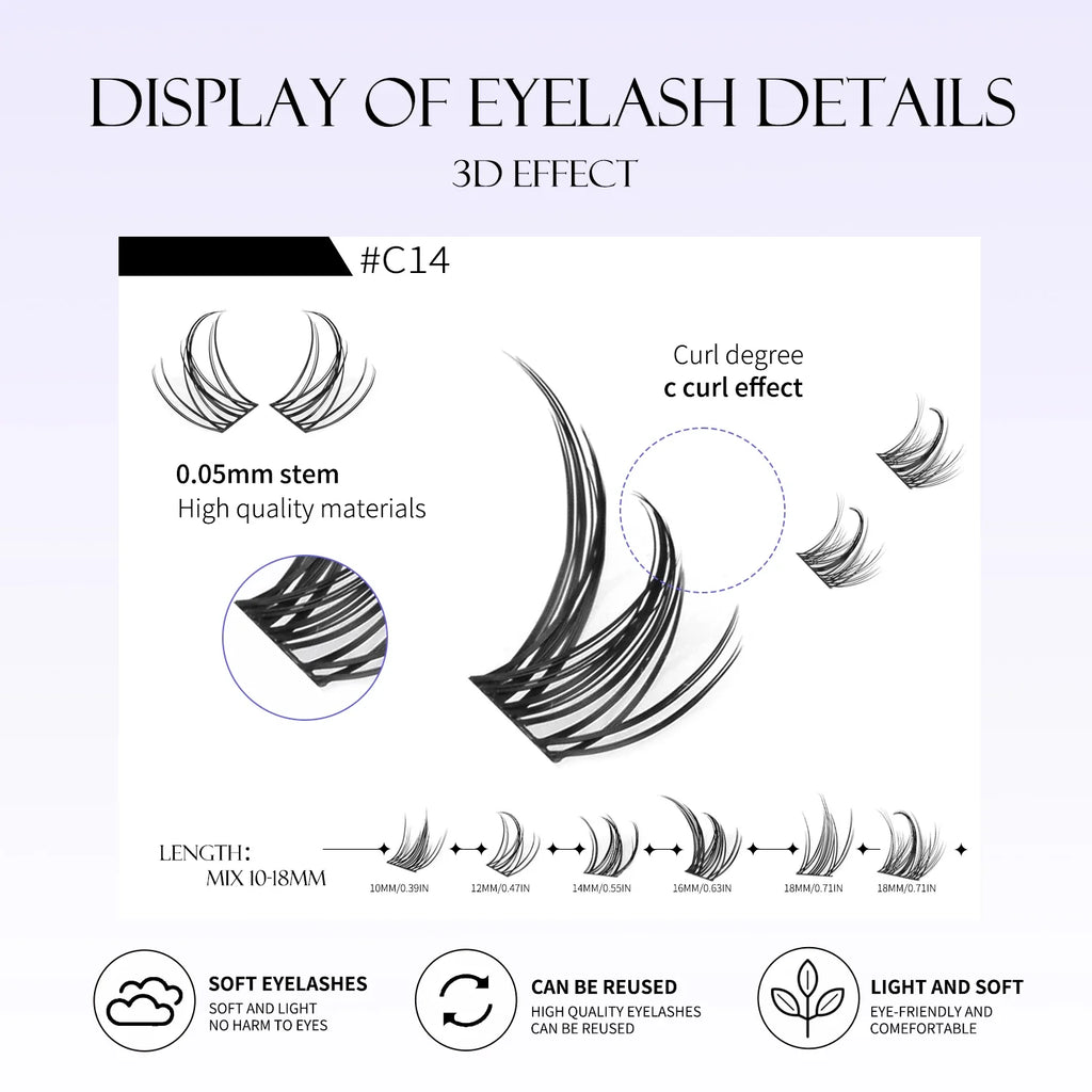 GROINNEYA Natural Lash Clusters | 320 Pieces