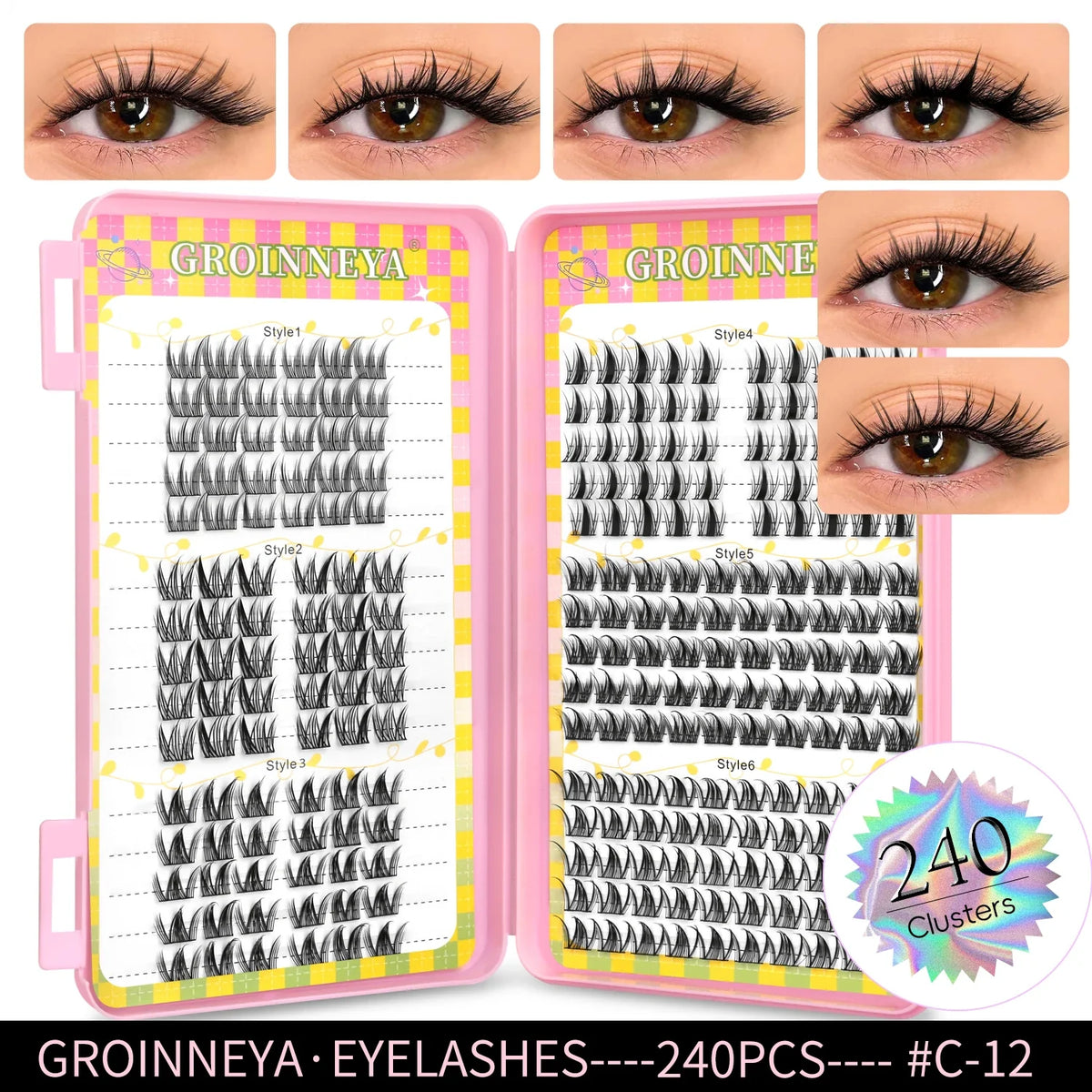 GROINNEYA Natural Lash Clusters | 320 Pieces