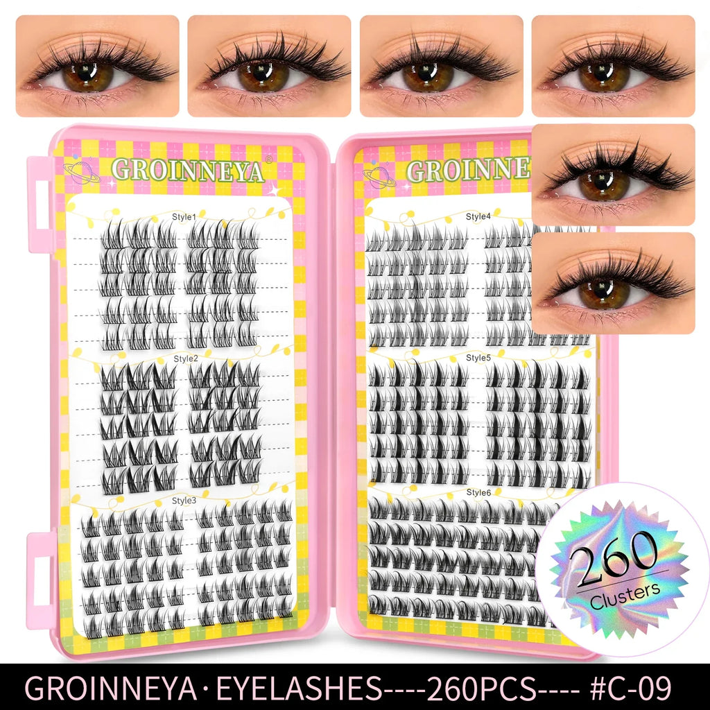 GROINNEYA Natural Lash Clusters | 320 Pieces