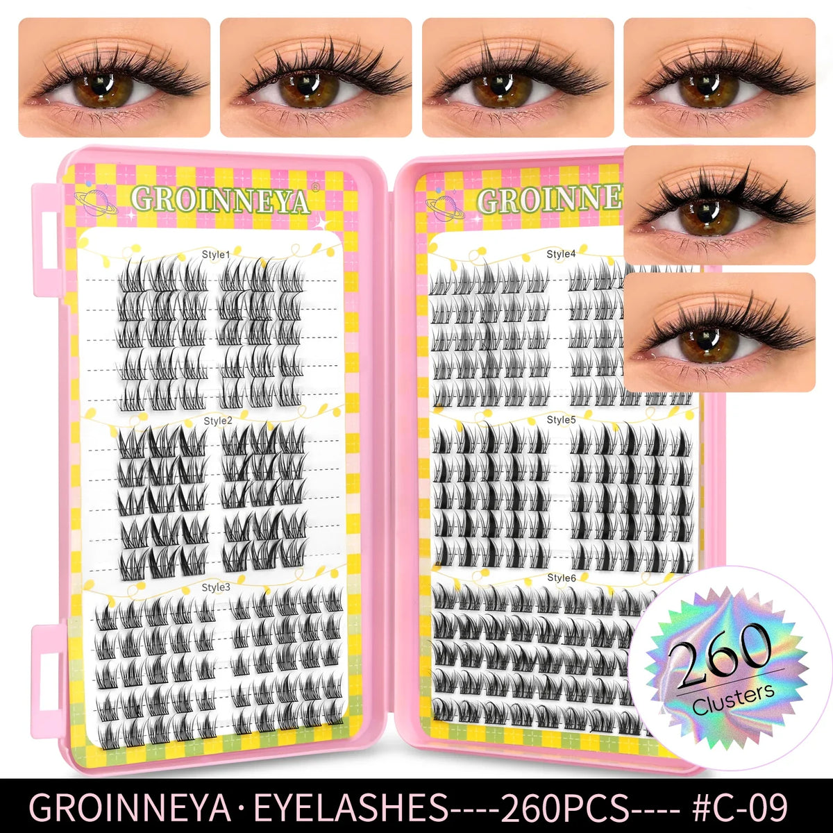 GROINNEYA Natural Lash Clusters | 320 Pieces