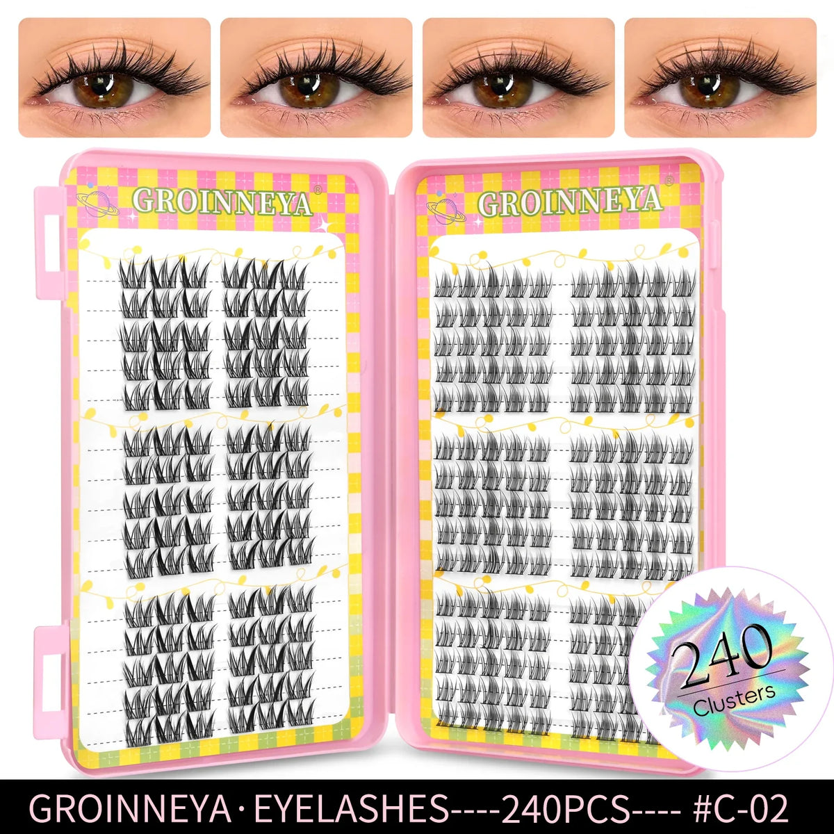 GROINNEYA Natural Lash Clusters | 320 Pieces