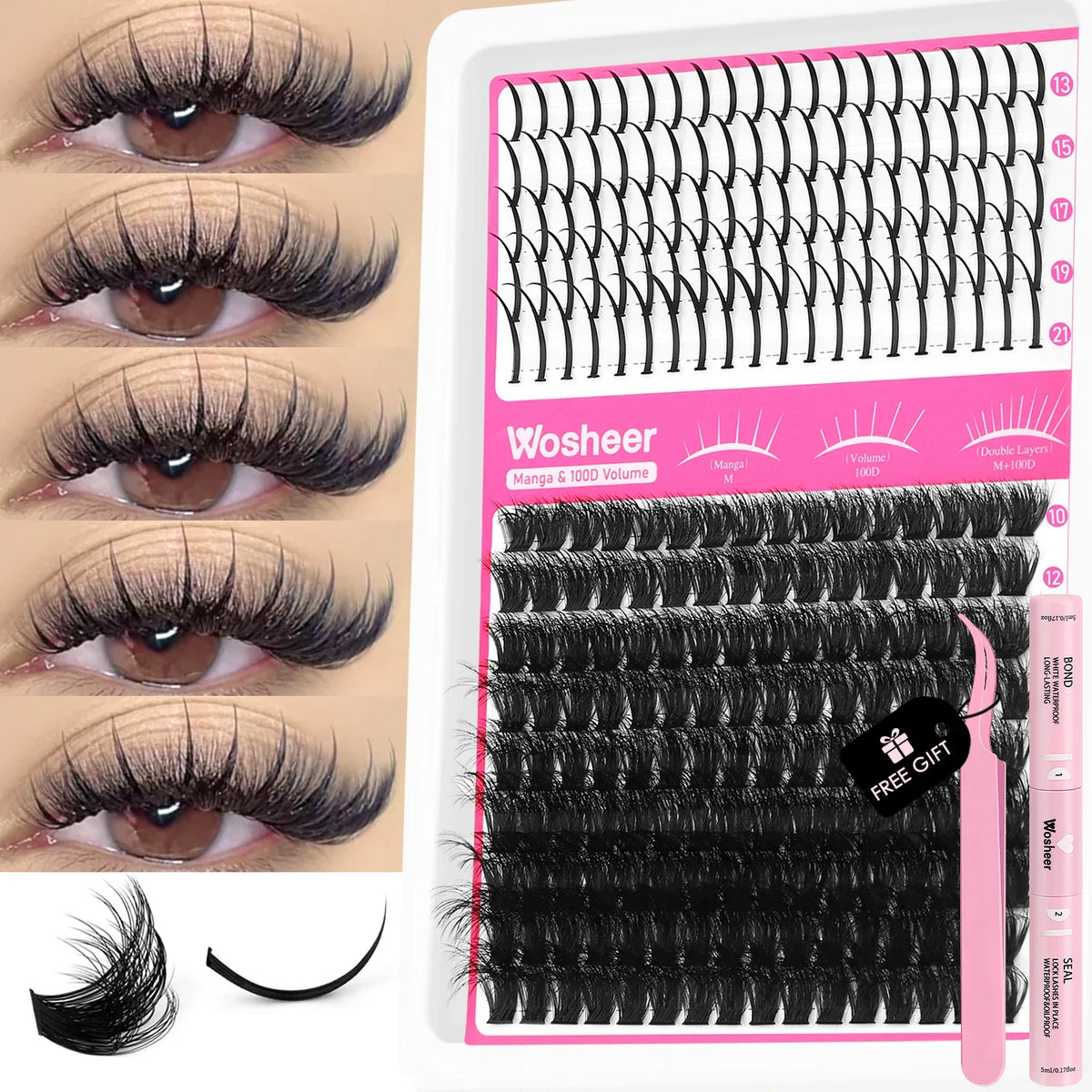 WOSHEER Spiky Manga Lash Cluster Kit