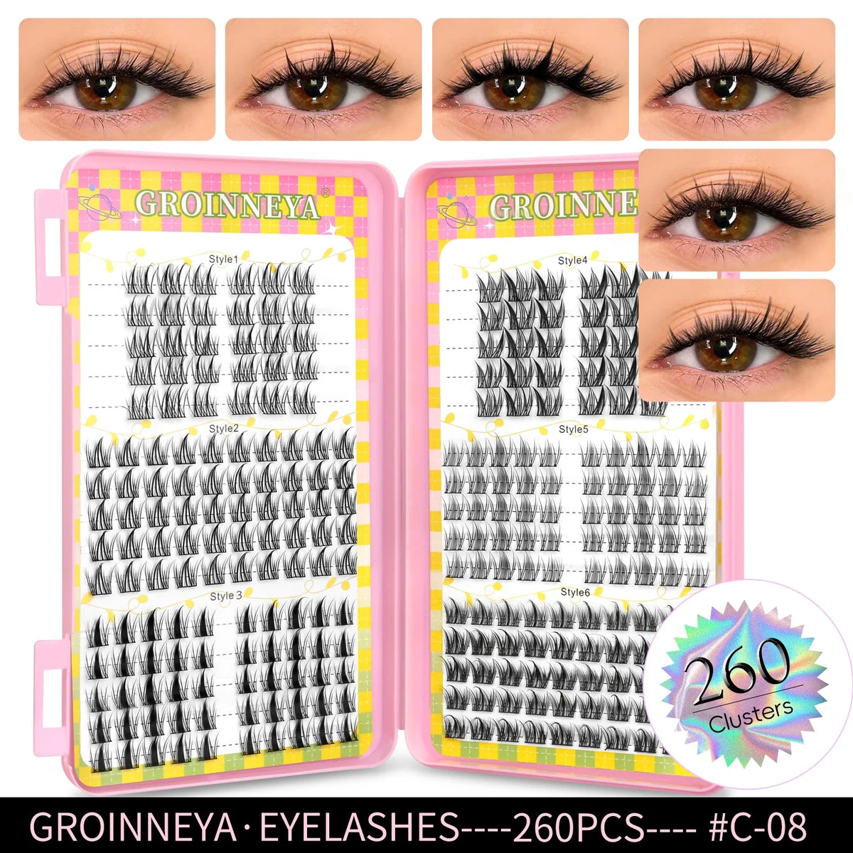 GROINNEYA Natural Lash Clusters | 320 Pieces