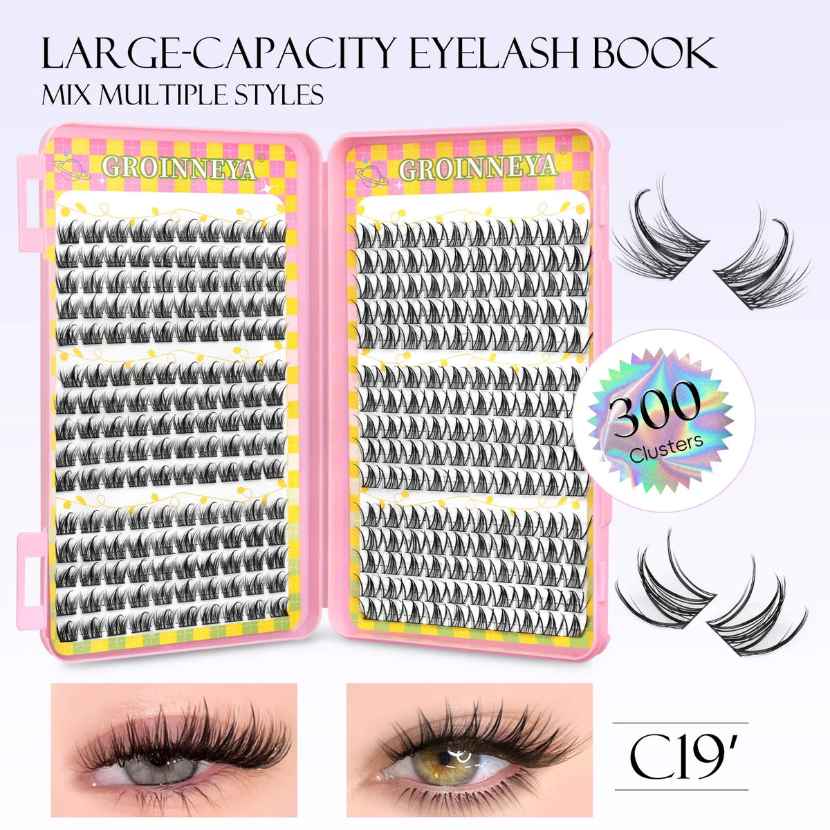 GROINNEYA Natural Lash Clusters | 320 Pieces