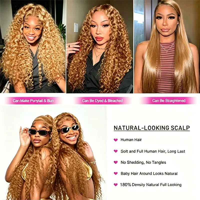 Honey Blonde Deep Wave Human Hair Lace Front Wig