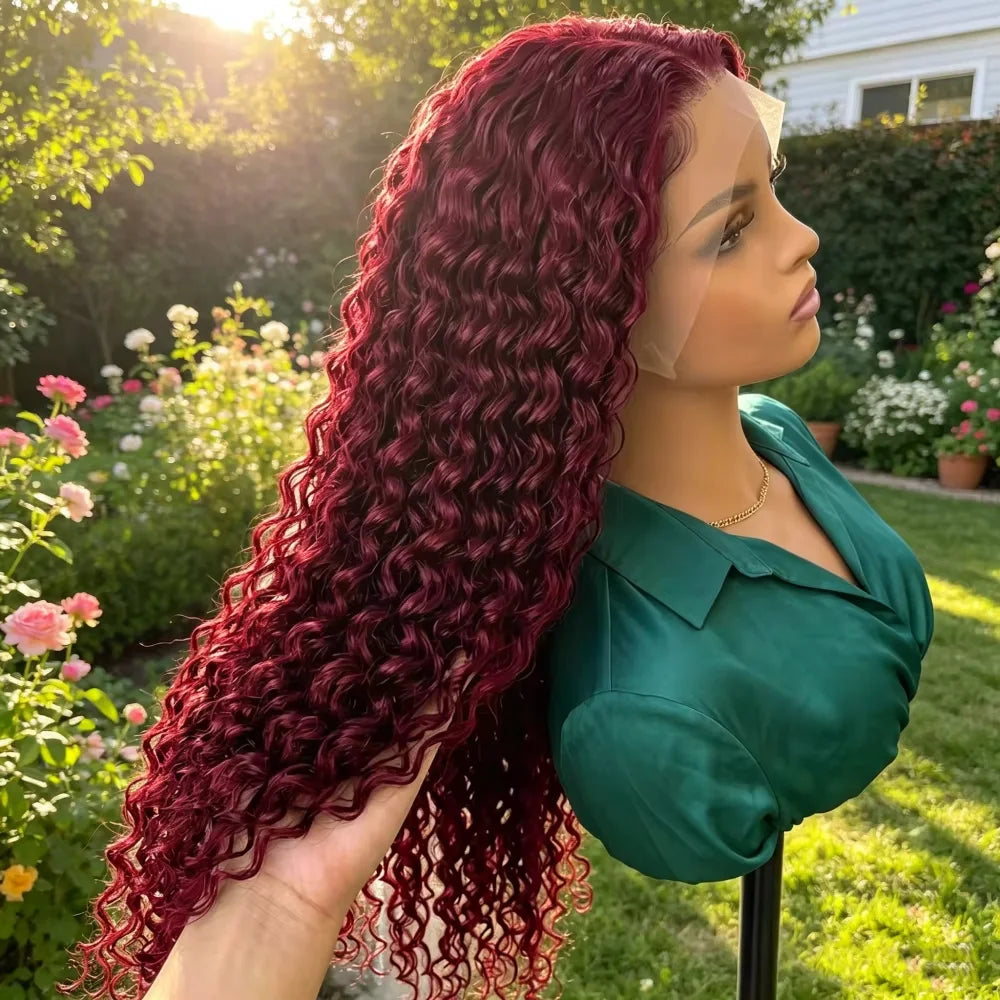 99J Burgundy Deep Wave Human Hair Lace Front Wig