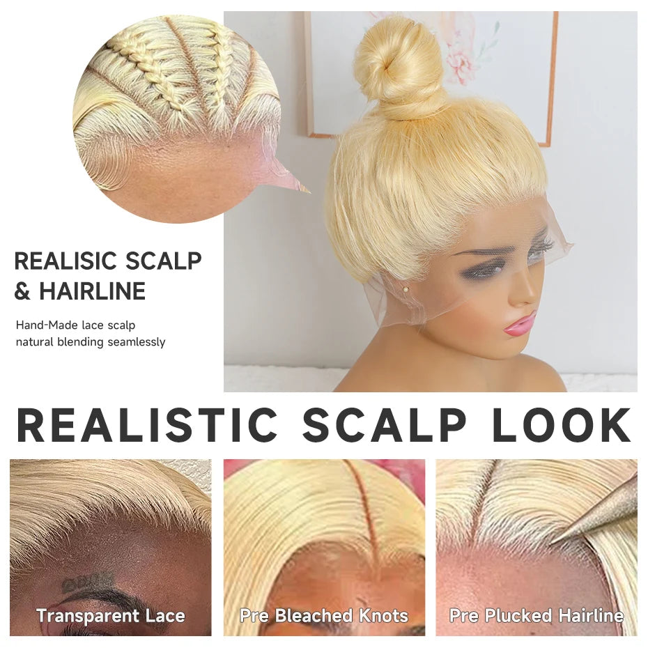 613 Blonde Bone Straight Human Hair Wig | 360 Lace